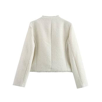 ジャケット・アウター Tweed Dot Button Collarless Jacket Cicy Bell Womens Cropped Tweed Blazers Jacket Collarless